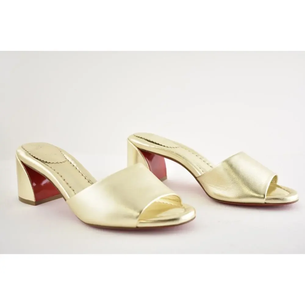 Christian Louboutin Jane Mule 55 Platine Gold Leather Backless Sandal Heel 37